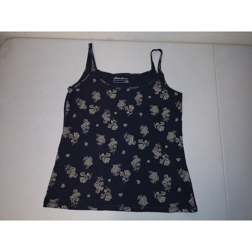Eddie Bauer Navy Blue Floral Cami Tank Top Women XL‎ Cotton Stretch Sleeveless